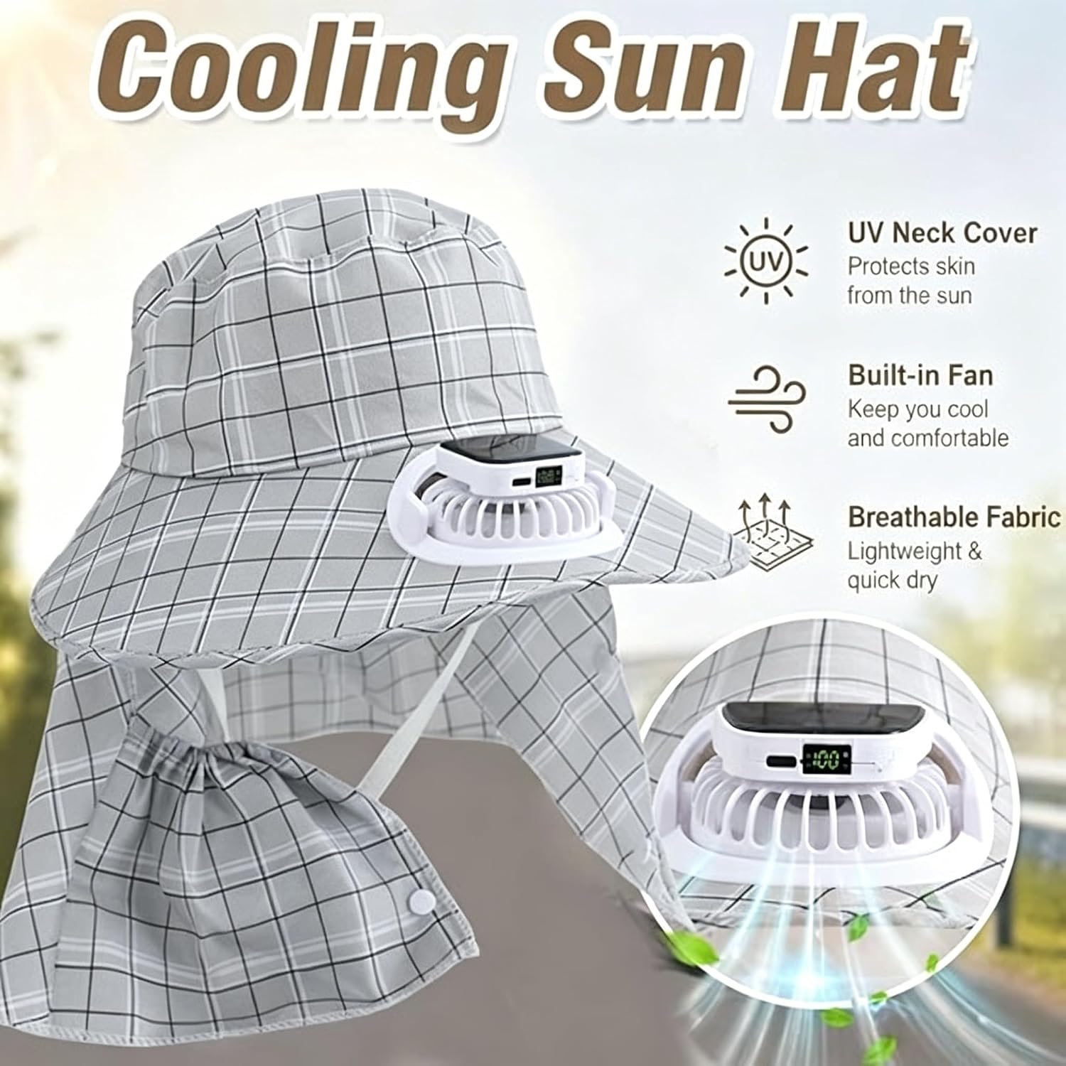 1PC Solar Power Neck Guard Fan - đánh giá và giá Visor Sun Hat