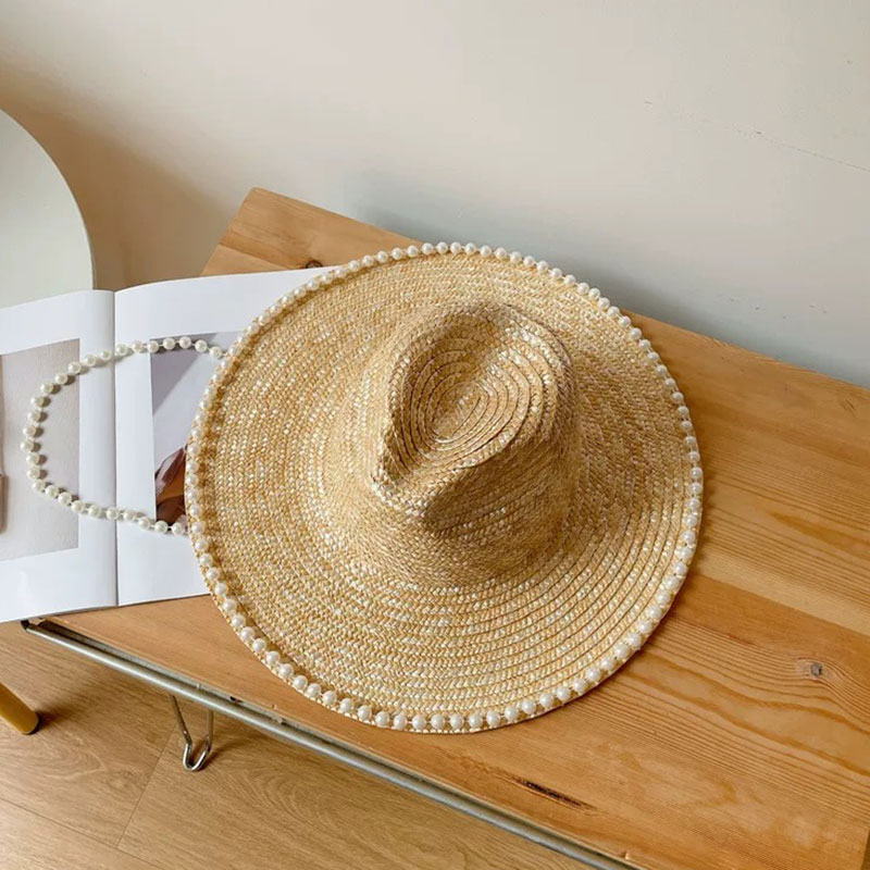 New Summer Fashion Pearl Chain - đánh giá và giá Cowboy Hat Straw