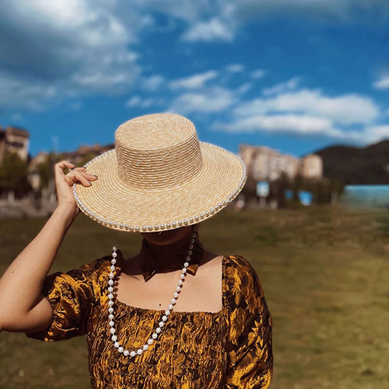 New Summer Fashion Pearl Chain - đánh giá và giá Cowboy Hat Straw